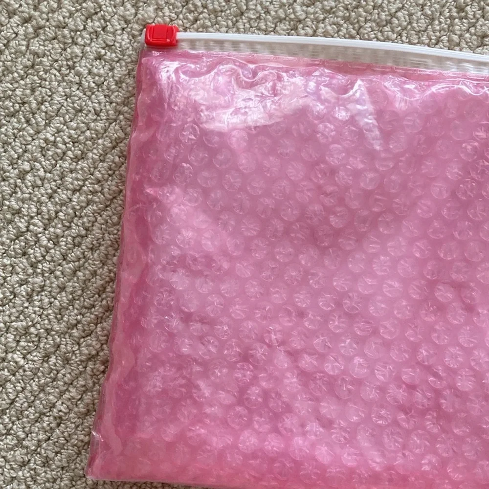 Glossier Bubble Pink Zipper Cosmetic Bag Pouch Slide Closure Like New 10.5” x 9”